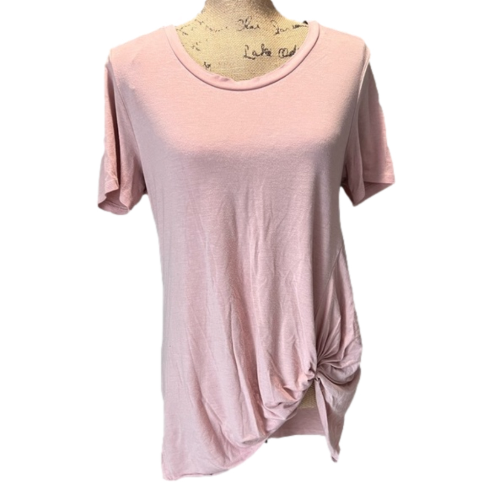 Just Be Light Pink Hi-Lo Short Sleeve V-neck Knotted Tee Great Condition Size M